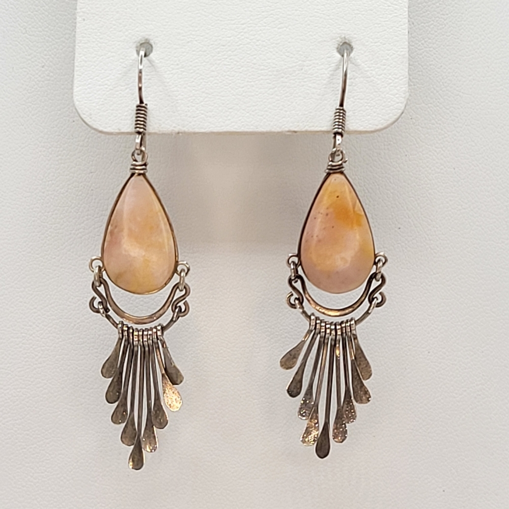 Silver-tone Bohemian Dangle Earring Teardrop Cabochon Stone